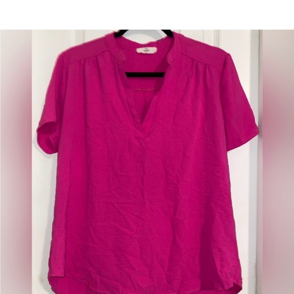 entro Tops - entro Bright Fuchsia Short-Sleeve V-Notch Blouse